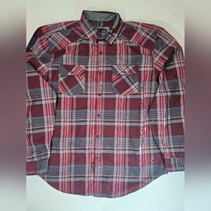 Bruno Mens Button Down Large Red Plaid‎ Classic Casual Outdoor Performance Shirt